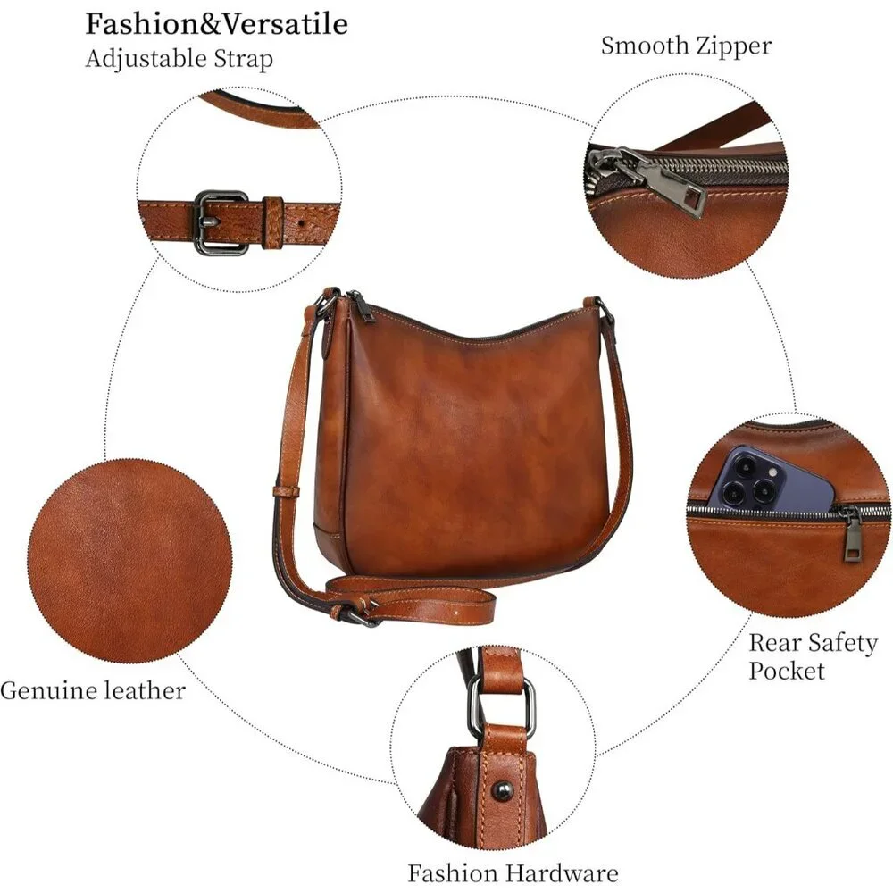Compact Leather Shoulder Bag with Adjustable Strap - Daily Essentials Carrier - Picture 5 of 7
